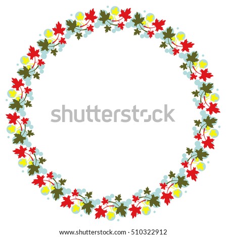 Autumn round frame with colorful maple leaves. Raster clip art.