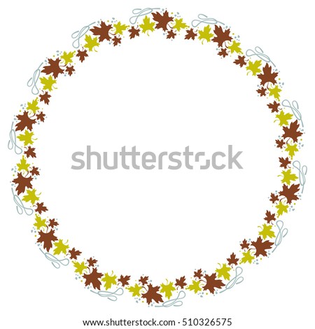 Autumn round frame with colorful maple leaves. Raster clip art.