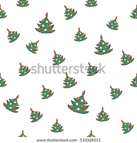 Seamless pattern with christmas tree. Cute decorative design for celebrating winter holidays - Christmas and New Year. Xmas symbols and elements on white backdrop.