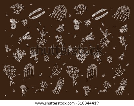 green friends. Pattern plants and flowers. brown background
