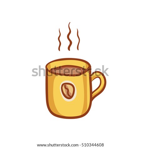 Coffee mug sketchy vector clipart. Vector design element. Sketch for flyer, banner, ad, package. Hand drawn mug of hot coffee with bean, isolated on white