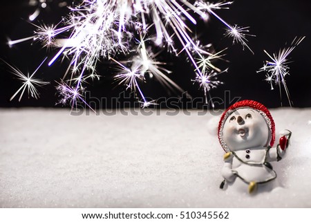 Snowman / fireworks / christmas background