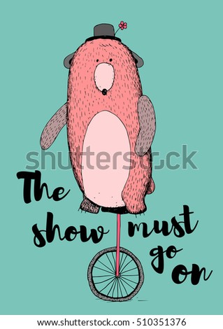 Cute pink bear on a bike