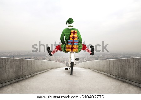 Bridge in city and christmas elf 