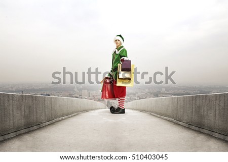 Bridge in city and christmas elf 