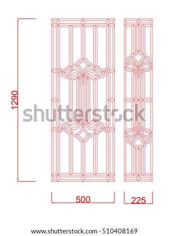 Stained glass vector line work with dimension on the white background