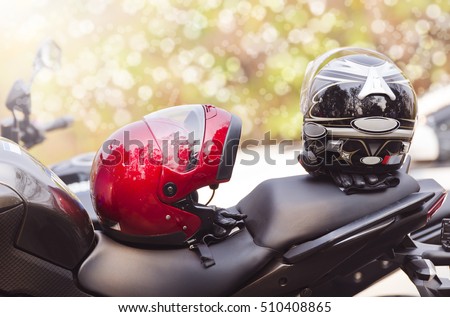 helmets and motorcycle Royalty-Free Stock Photo #510408865