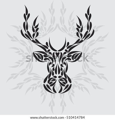 Abstract symmetric deer head ornament tribal tattoo. Vector illustration eps 8