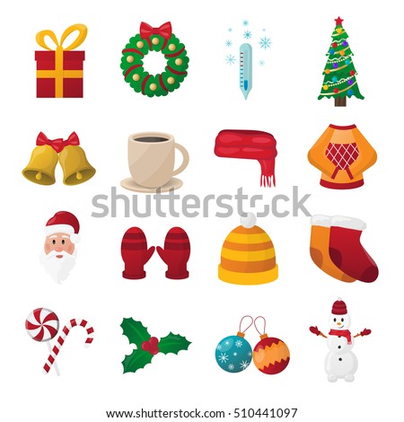 Set of flat vector icons on the theme of Christmas and New year.