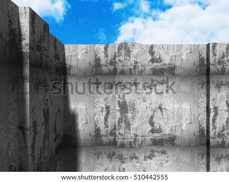 Concrete abstract architecture on cloudy sky background. 3d render illustration