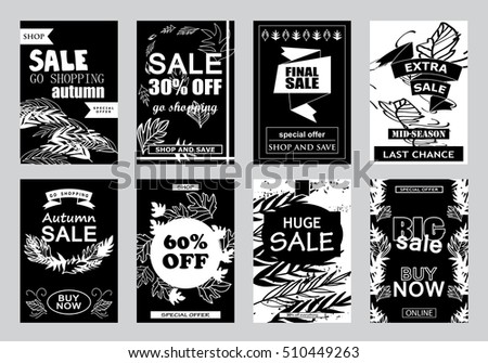 Collection of sale banners, vector illustration. Hand drawn vintage and modern sketch placard set with lettering. For promotional material, website and mobile banners, newsletter and ads