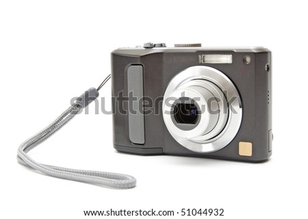 Black digital camera isolated on white