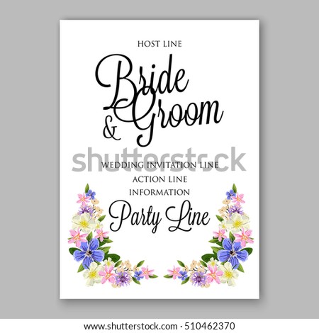 Wedding party invitation with romantic floral wreath or bridal bouquet of  daisy