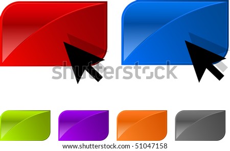 Vector glossy button for web design with arrow. Easy editable. Six colors: blue, red, yellow, green, purple, gray