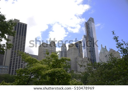 New York City USA Skyline from central Park trees Big Apple 3