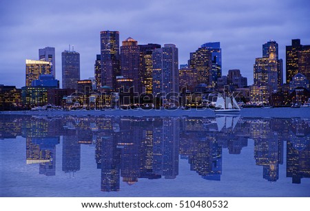 Boston skyline at dusk.