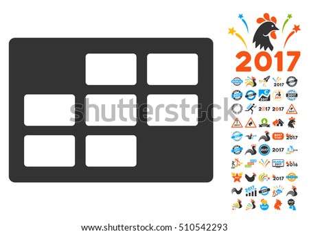 Calendar Table pictograph with bonus 2017 new year images. Vector illustration style is flat iconic symbols,modern colors.