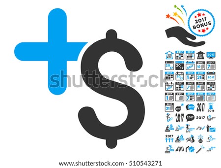Pay Medicine pictograph with bonus 2017 new year pictures. Vector illustration style is flat iconic symbols,modern colors.