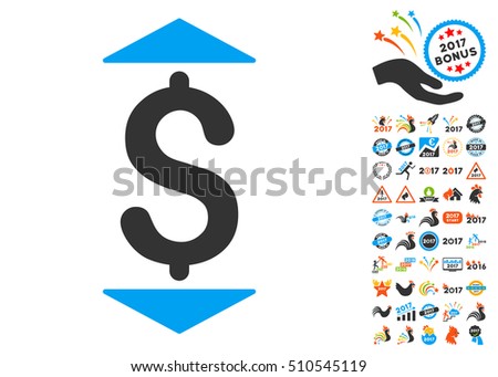 Dollar Up Down pictograph with bonus 2017 new year design elements. Vector illustration style is flat iconic symbols,modern colors.