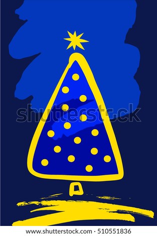Illustration xmas tree with christmas decoration for happy new year 2017 on color background. Free hand drawn element of design image color fir for invitation to happy new year 2017 party, event.