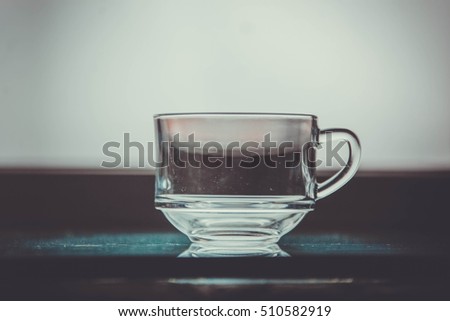 Close up picture of an empty transparent glass
