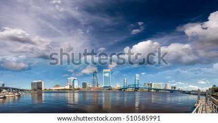 Jacksonville beautiful skyline, panoramic city view at sunset - Florida.