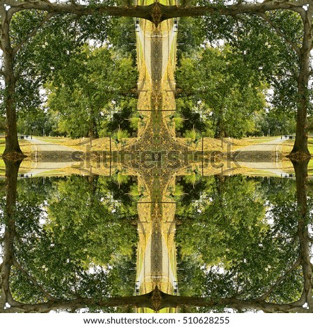 Natural kaleidoscope with natural motives of green trees