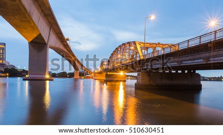 Bridge cross over river with twilight sky background