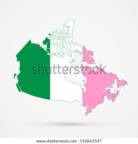 Canada map in Newfoundland Tricolour flag colors, editable vector.