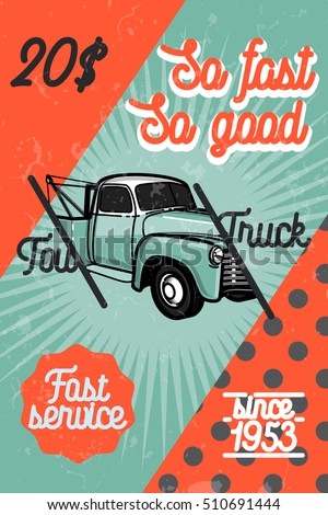 Color vintage car tow truck poster