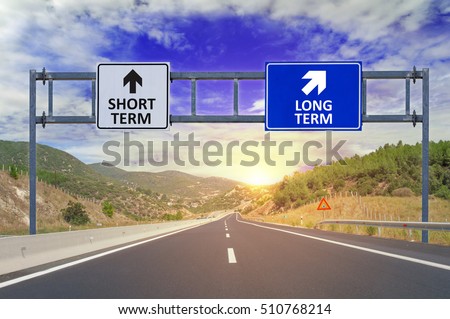 Two options Short Term and Long Term on road signs on highway Royalty-Free Stock Photo #510768214