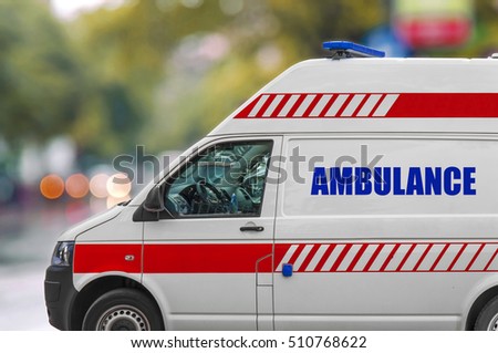 Ambulance service van on street Royalty-Free Stock Photo #510768622