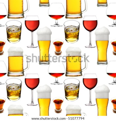 Seamless pattern - Alcohol  beverages over white background