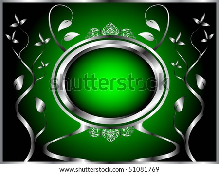 A green and silver floral design with room for text on a rich green  background