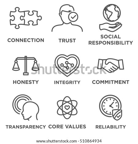 Business Ethics Icon Set with social responsibility, corporate core values, reliability, transparency, etc
 Royalty-Free Stock Photo #510864934