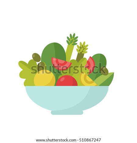 Vector illustration of a flat salad.Dinner flat cartoon design. Food icon. Royalty-Free Stock Photo #510867247