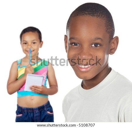 children students a over white background - focus in the first plane -