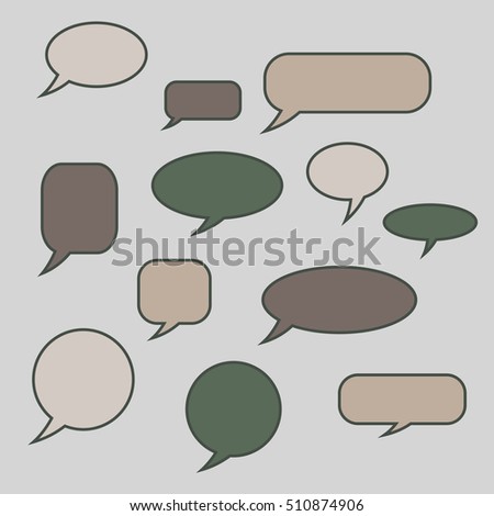 Thought , speech bubble. Dream cloud. Talk balloon. Quote box. Text, 
information frame. Banner and badge. Set of vector illustration icons.  