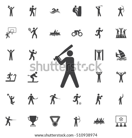 Baseball player icon in a flat design in black color. Vector illustration on the white background. Sport icons universal set for web and mobile