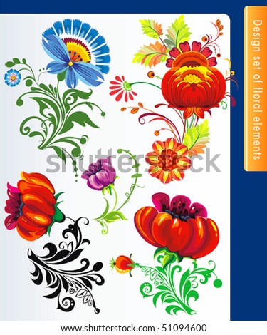 Beautiful isolated flowers on the white background. Big floral collection of color design elements.