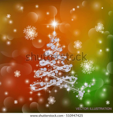 Christmas tree in different colors with lights and snowflakes. Vector illustration.