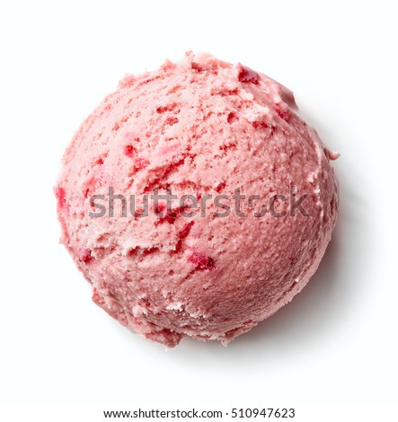 Strawberry ice cream ball  isolated on white background, top view