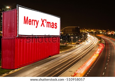 billboard at night time for advertisement. street light Christmas and New year Holiday concept.
