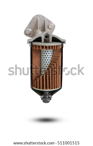 Full-Flow oil filter of car with rose-shaped element isolated on white background. Object with clipping path.