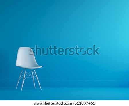 White chair in blue pastel room for copy space.