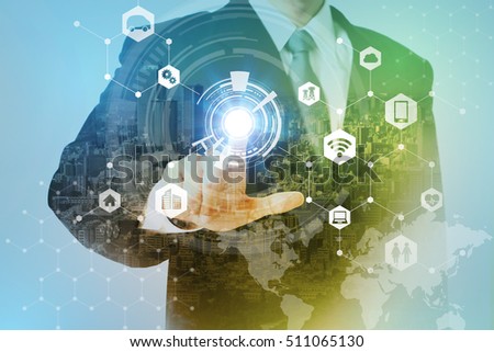 smart city and internet of things abstract. business person and technology concept, IoT(Internet of Things), ICT(Information Communication Technology), CPS(Cyber-Physical Systems), abstract Royalty-Free Stock Photo #511065130