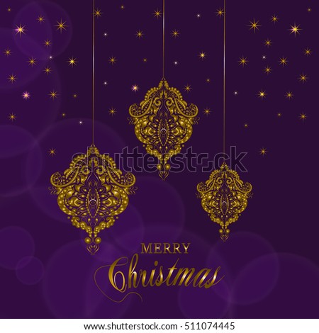 Merry Christmas gold glittering lettering design. Vector illustration. Element for greeting cards, posters.