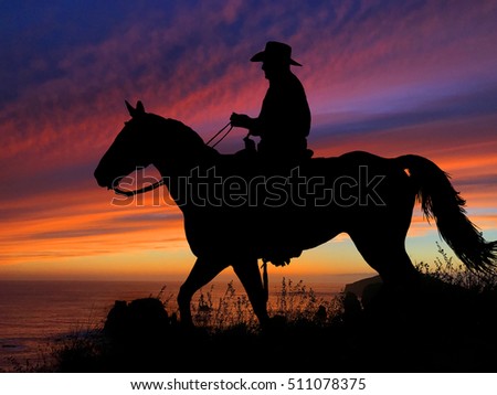 Horse and Rider Silhouette Sunset
