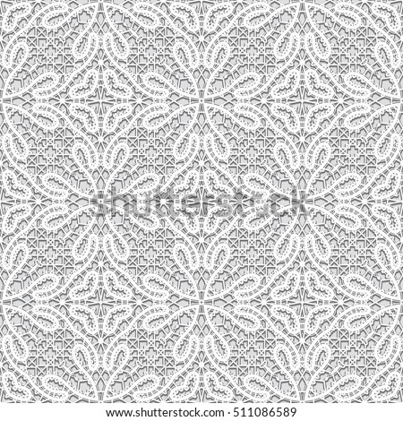 Vintage grey background, handmade tatting lace texture, tulle fabric, crochet ornament, seamless vector pattern Royalty-Free Stock Photo #511086589