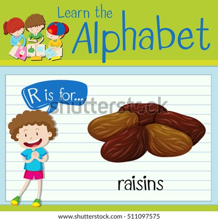 Flashcard letter R is for raisins illustration
